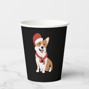 Corgi wearing a santa hat paper cups