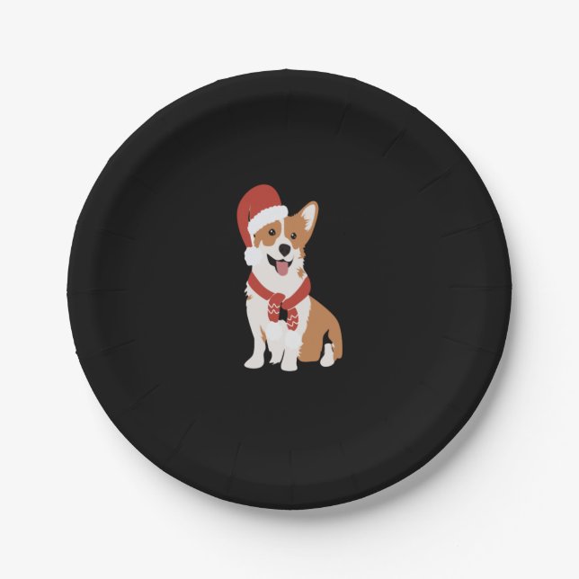 Corgi wearing a santa hat   paper plate (Front)