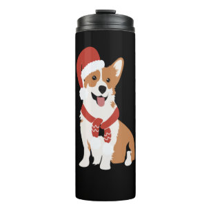 Corgi wearing a santa hat thermal tumbler