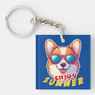 Corgi wears sunglasses Enjoy summer Key Ring