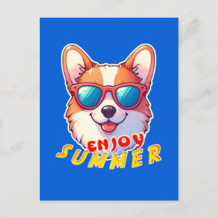 Corgi wears sunglasses Enjoy summer Postcard