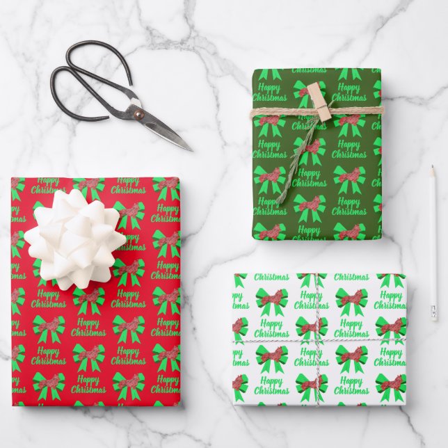 Corgi Welsh Christmas Dog & Green Bow 3 Colourways Wrapping Paper Sheet (Front)