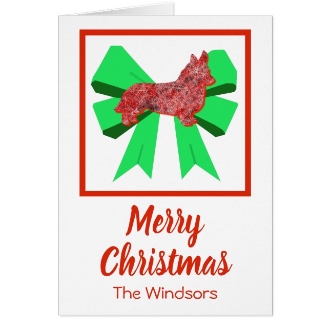 Corgi Welsh Cute Christmas Dog & Green Bow Card (Front)