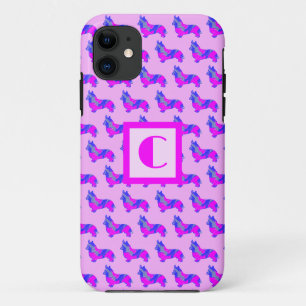 Corgi Welsh Cute Dog Pink Silhouette Monogram iPhone 11 Case