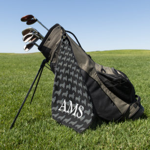 Corgi Welsh Cute Dog Silhouette Y&B Grid Black Golf Towel