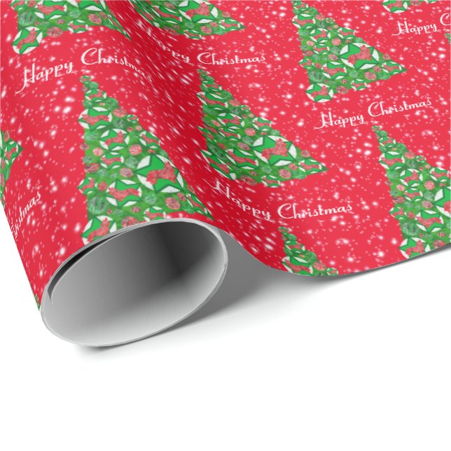 Corgi Welsh Dog Christmas Tree Holiday Red Wrapping Paper (Roll Corner)