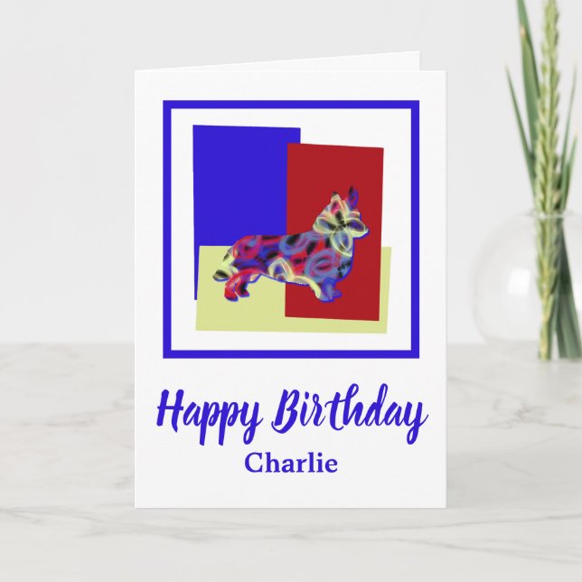 Corgi Welsh Dog Red Blue Yellow Birthday Card (Front)