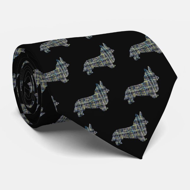 Corgi Welsh Dog Yellow & Black Grid Black Tie (Rolled)