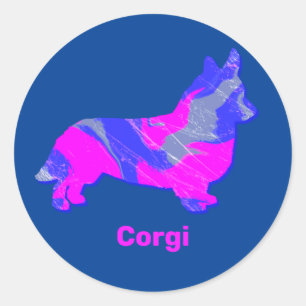 Corgi - Welsh Pembroke Dog Pink & Blue Silhouette Classic Round Sticker