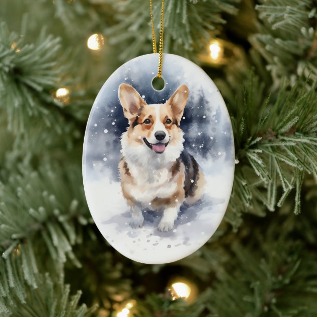 Corgi Winter Wonderland Ceramic Tree Decoration (Tree)