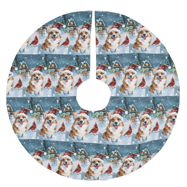 Corgi Winter Wonderland Christmas Joy Brushed Polyester Tree Skirt (Front)
