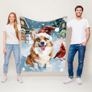 Corgi Winter Wonderland Christmas Joy Fleece Blanket