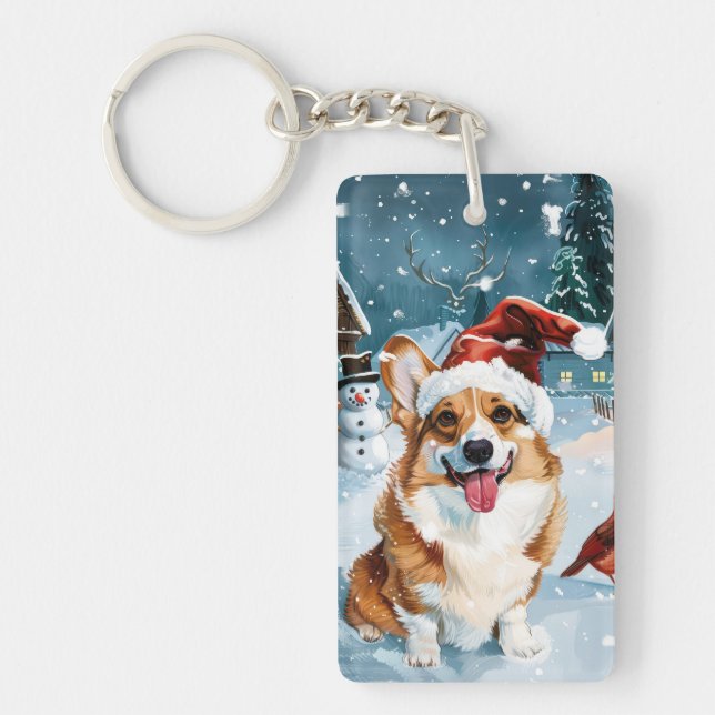 Corgi Winter Wonderland Christmas Joy Key Ring (Front)