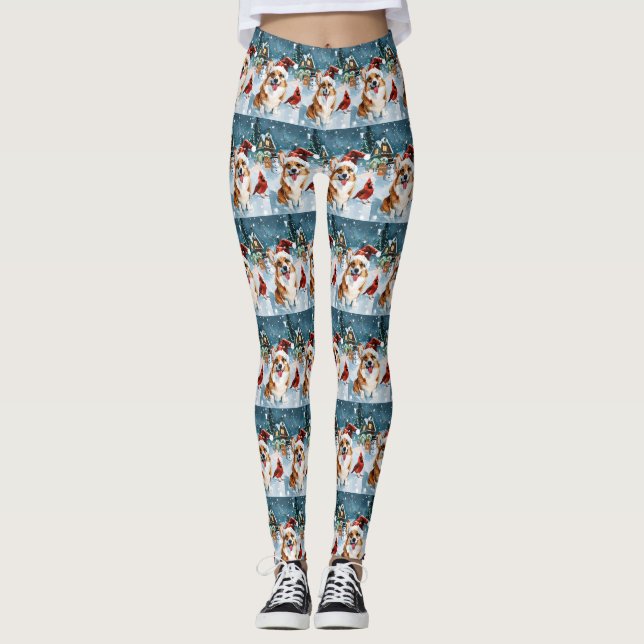 Corgi Winter Wonderland Christmas Joy Leggings (Front)
