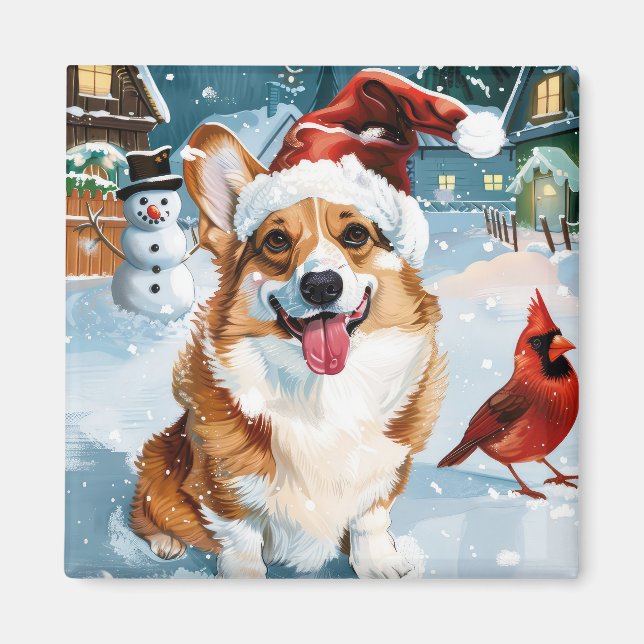 Corgi Winter Wonderland Christmas Joy Magnet (Front)