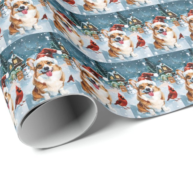 Corgi Winter Wonderland Christmas Joy Wrapping Paper (Roll Corner)