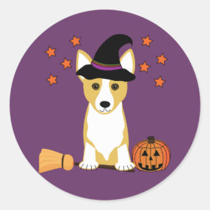 Corgi Witch Halloween Classic Round Sticker