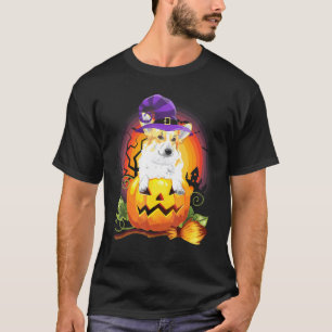 Corgi Witch Pumpkin Halloween Dog Costume T-Shirt