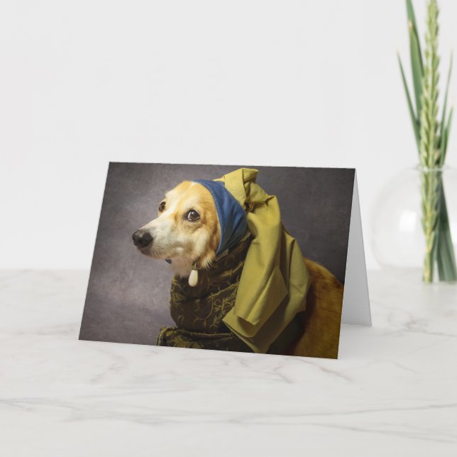 Corgi with a Pearl Earring birthday card (Front)