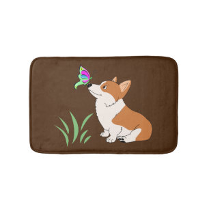 Corgi with Butterfly Bath Mat