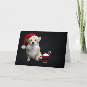 Corgi with Christmas Cap and Whipped Cream Cup Card