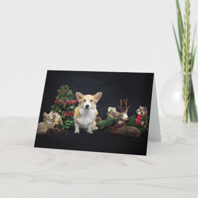 Corgi with Christmas Woodland Friends Card (Front)