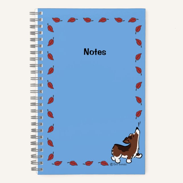 Corgi with Leaves - Blue - Notebook (Front)