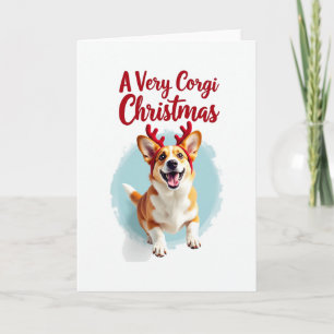 Corgi with Reindeer antlers Christmas Card