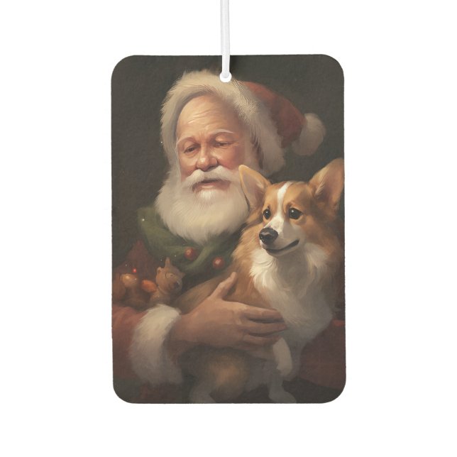 Corgi With Santa Claus Festive Christmas Car Air Freshener (Front)