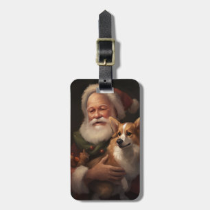 Corgi With Santa Claus Festive Christmas Luggage Tag