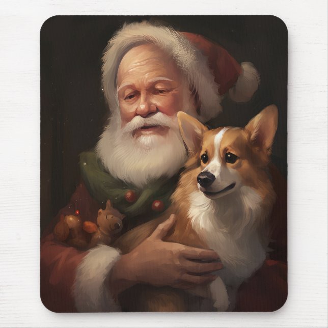 Corgi With Santa Claus Festive Christmas Mouse Mat (Front)