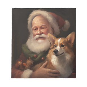 Corgi With Santa Claus Festive Christmas Notepad