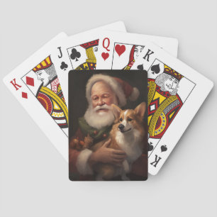 Corgi With Santa Claus Festive Christmas Playing Cards