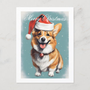 Corgi With Santa Hat Merry Christmas Postcard