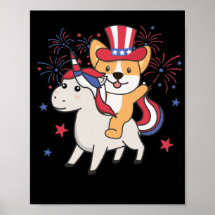 Corgi With Unicorn For The Fourth Of July Poster