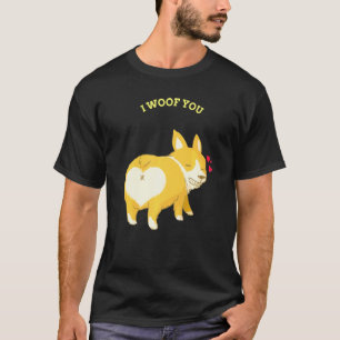 Corgi Woof Love You Dog Puppy Black T-Shirt