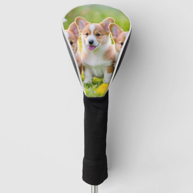 Corgies playing in the grass golf head cover (Front)
