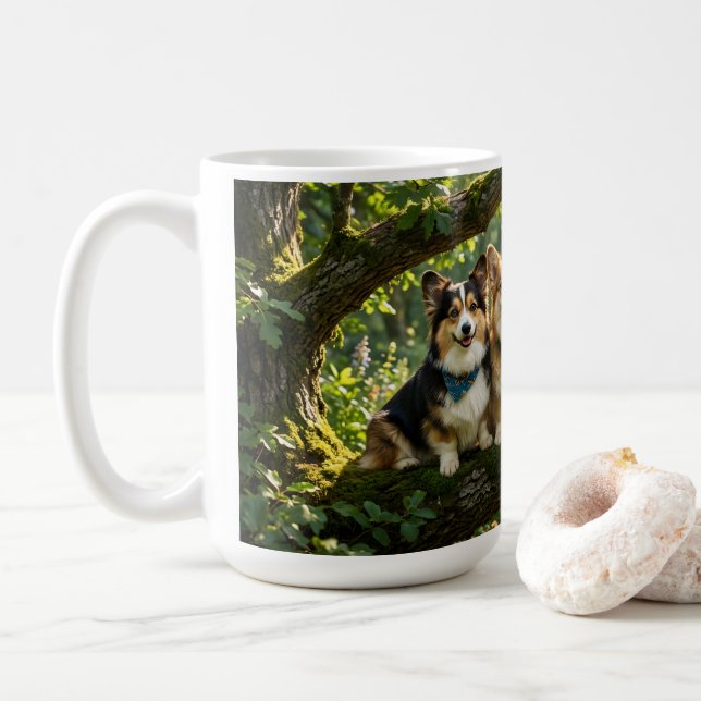 Corgis and Bird Coffee Mug (With Donut)