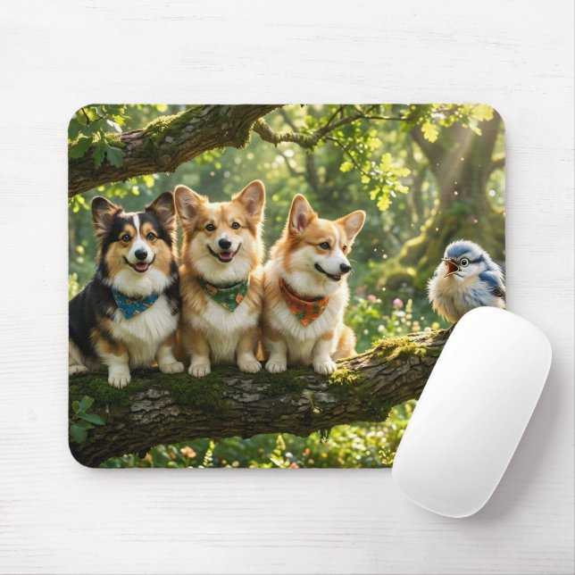 Corgis and Bird Mouse Mat (With Mouse)