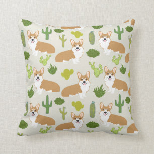 corgis and cactus throw pillow - cute corgi gift