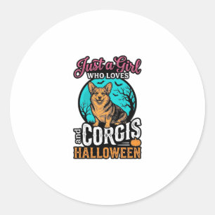 Corgis and Halloween Girl Vintage Engraving Shirt Classic Round Sticker