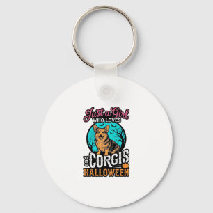 Corgis and Halloween Girl Vintage Engraving Shirt Key Ring