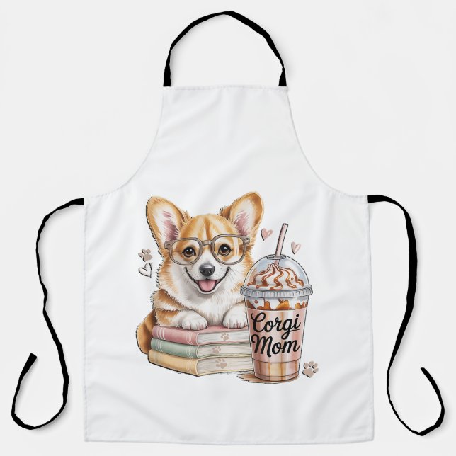 Corgis Books and Iced Coffee for Dog Apron (Front)