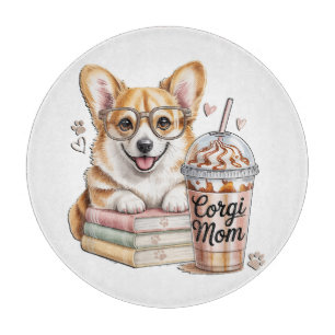 Corgis Books and Iced Coffee for Dog Cutting Board