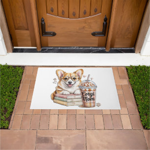 Corgis Books and Iced Coffee for Dog Doormat