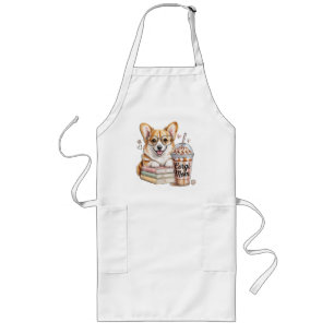 Corgis Books and Iced Coffee for Dog Long Apron