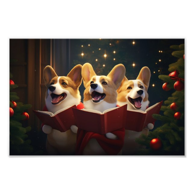 Corgis Christmas Caroling Festive Holiday Photo Print (Front)