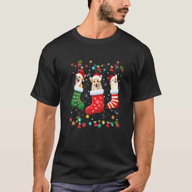 Corgis Christmas Socks Xmas Pajama Dog Pet T-Shirt (Front)