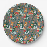 Corgis decorate the Christmas Tree - Grey Pattern