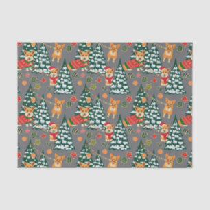 Corgis decorate the Christmas Tree - Grey Pattern Tissue Paper